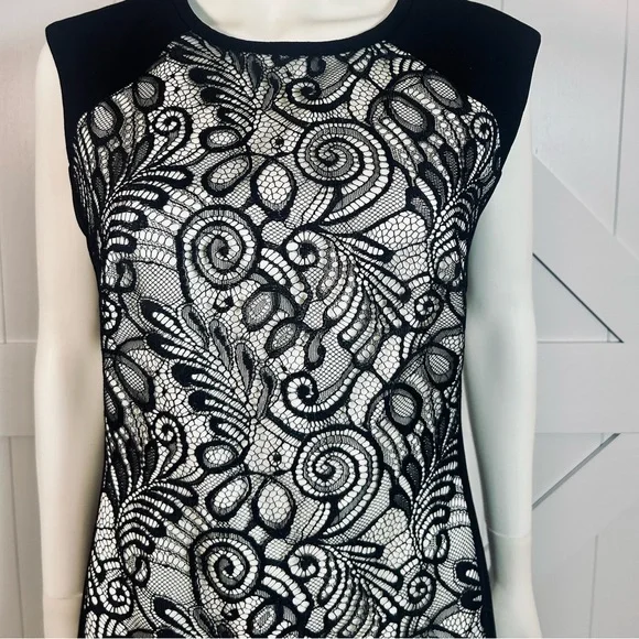 Trina Turk Veda Lace Black & White Sheath Dress. Size 8 - Picture 7 of 10